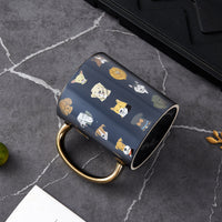 Illustrated Dog Breed Ceramic Mug with Gold Handle - Matte Navy