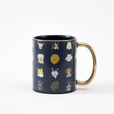 Illustrated Dog Breed Ceramic Mug with Gold Handle - Matte Navy