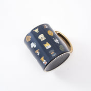 Illustrated Dog Breed Ceramic Mug with Gold Handle - Matte Navy