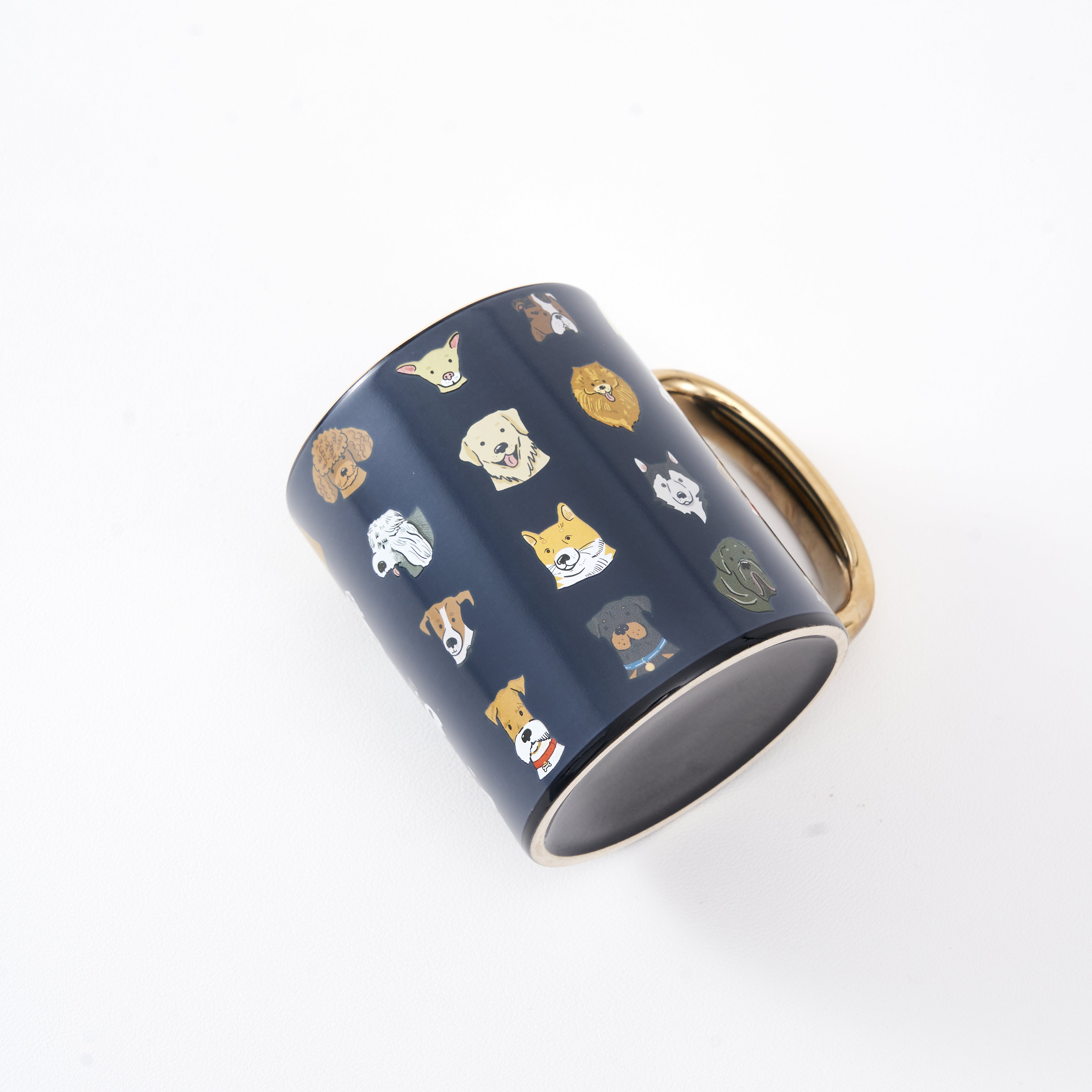 Illustrated Dog Breed Ceramic Mug with Gold Handle - Matte Navy