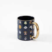 Illustrated Dog Breed Ceramic Mug with Gold Handle - Matte Navy